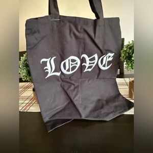 Black Tote Bag with 'LOVE' Embroidery